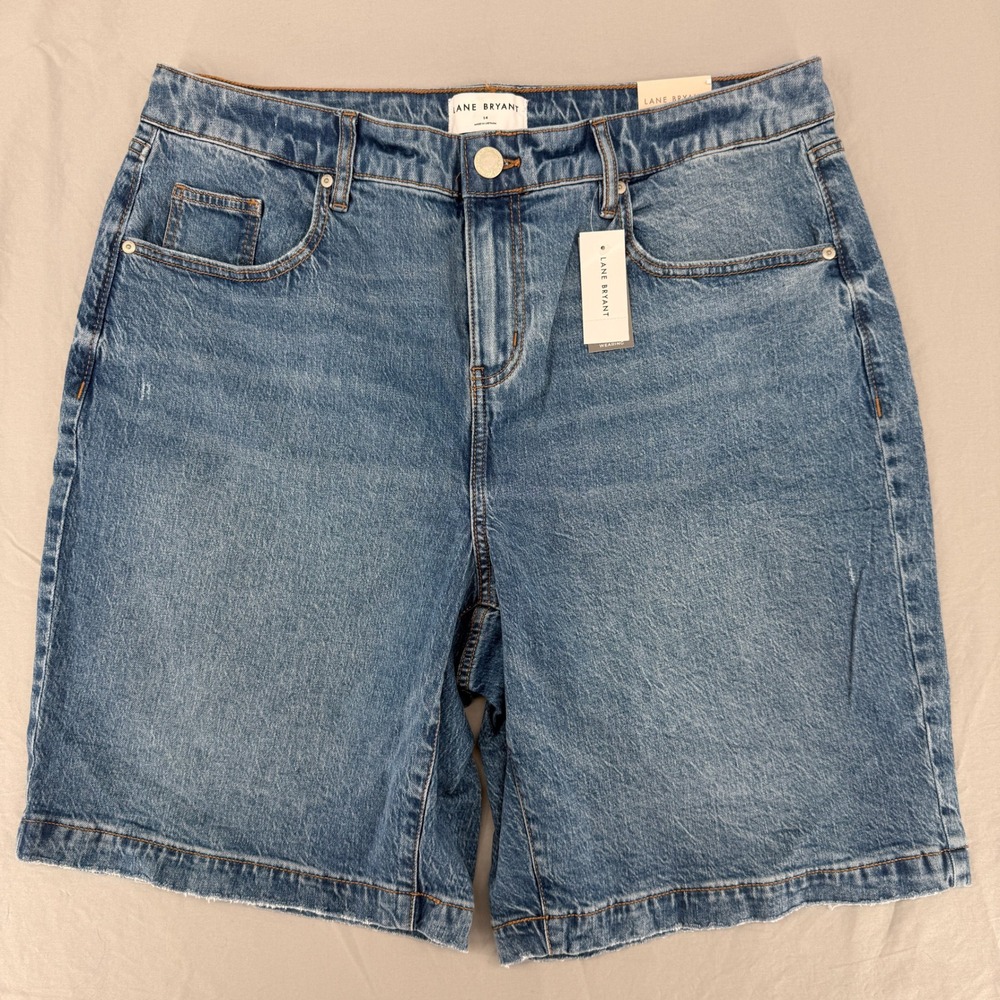 Lane Bryant Womens Mid Rise Boyfriend Bermuda‎ Denim Shorts Blue Size 14 NWT